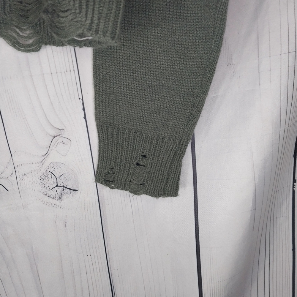 No Boundaries Olive Mushroom Graphic Cropped Grunge Distressed  Sweater - Picture 3 of 9